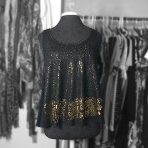 Mudd Black and Gold Foiled Tank Top